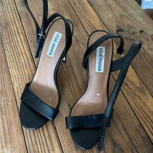 Steve Madden Black Leather Open-Toe Slingback Heels